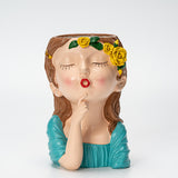 Maxbell 2x Cute Human Head Sculpture Vase Succulent Vase Flowerpot Table Decor
