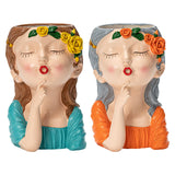 Maxbell 2x Cute Human Head Sculpture Vase Succulent Vase Flowerpot Table Decor