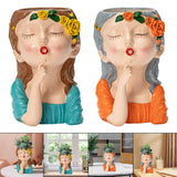 Maxbell 2x Cute Human Head Sculpture Vase Succulent Vase Flowerpot Table Decor