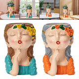 Maxbell 2x Cute Human Head Sculpture Vase Succulent Vase Flowerpot Table Decor