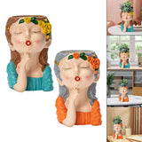 Maxbell 2x Cute Human Head Sculpture Vase Succulent Vase Flowerpot Table Decor