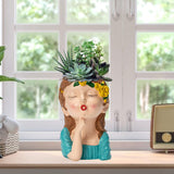 Maxbell 2x Cute Human Head Sculpture Vase Succulent Vase Flowerpot Table Decor