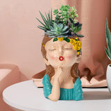 Maxbell 2x Cute Human Head Sculpture Vase Succulent Vase Flowerpot Table Decor