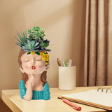 Maxbell 2x Cute Human Head Sculpture Vase Succulent Vase Flowerpot Table Decor