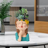 Maxbell 2x Cute Human Head Sculpture Vase Succulent Vase Flowerpot Table Decor