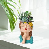 Maxbell 2x Cute Human Head Sculpture Vase Succulent Vase Flowerpot Table Decor