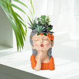 Maxbell 2x Cute Human Head Sculpture Vase Succulent Vase Flowerpot Table Decor