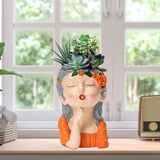 Maxbell 2x Cute Human Head Sculpture Vase Succulent Vase Flowerpot Table Decor