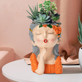 Maxbell 2x Cute Human Head Sculpture Vase Succulent Vase Flowerpot Table Decor