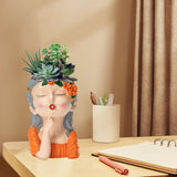 Maxbell 2x Cute Human Head Sculpture Vase Succulent Vase Flowerpot Table Decor