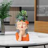 Maxbell 2x Cute Human Head Sculpture Vase Succulent Vase Flowerpot Table Decor