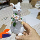 Maxbell 2Pcs Easter Bunny Decor Adorable Rabbit Statue Tabletop Sculpture 5.5 inch