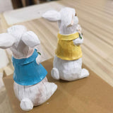 Maxbell 2Pcs Easter Bunny Decor Adorable Rabbit Statue Tabletop Sculpture 5.5 inch