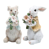Maxbell 2Pcs Easter Bunny Decor Adorable Rabbit Statue Tabletop Sculpture 5.5 inch
