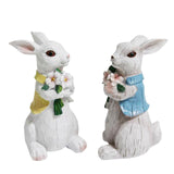 Maxbell 2Pcs Easter Bunny Decor Adorable Rabbit Statue Tabletop Sculpture 5.5 inch