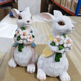 Maxbell 2Pcs Easter Bunny Decor Adorable Rabbit Statue Tabletop Sculpture 5.5 inch