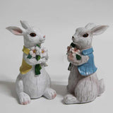 Maxbell 2Pcs Easter Bunny Decor Adorable Rabbit Statue Tabletop Sculpture 5.5 inch
