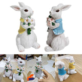Maxbell 2Pcs Easter Bunny Decor Adorable Rabbit Statue Tabletop Sculpture 5.5 inch