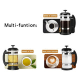 Maxbell French Press Coffee Maker Heat Resistant Borosilicate Glass Office Home Gray