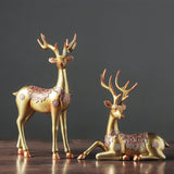Maxbell 2Pcs Elk Statues Home Decor Reindeer Sculptures Deer Figurines Gold