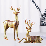 Maxbell 2Pcs Elk Statues Home Decor Reindeer Sculptures Deer Figurines Gold