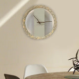 Round Rustic Woven Clock Mute with Light Wooden for Office Bathroom Ornament