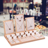 Maxbell Jewelry Display Stand Bamboo for Earrings Rings Necklace Beige Velvet