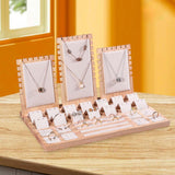 Maxbell Jewelry Display Stand Bamboo for Earrings Rings Necklace Beige Velvet