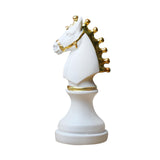 Chess Pieces Statue with Gold Paint Resin Gift for Desk Living Room Office White Horse Shape