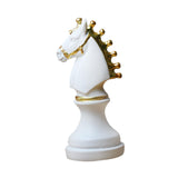 Chess Pieces Statue with Gold Paint Resin Gift for Desk Living Room Office White Horse Shape