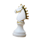 Chess Pieces Statue with Gold Paint Resin Gift for Desk Living Room Office White Horse Shape