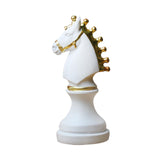 Chess Pieces Statue with Gold Paint Resin Gift for Desk Living Room Office White Horse Shape