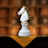 Chess Pieces Statue with Gold Paint Resin Gift for Desk Living Room Office White Horse Shape