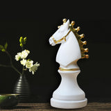 Chess Pieces Statue with Gold Paint Resin Gift for Desk Living Room Office White Horse Shape