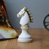 Chess Pieces Statue with Gold Paint Resin Gift for Desk Living Room Office White Horse Shape