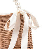 Maxbell 2xSummer Straw Bag Basket Handbag Double Handles for Market Shopping Decor Pearl Handle