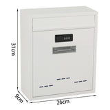 Large Wall Mount Mailbox W/Code Lock Postbox Rainproof Iron Large Capacity White