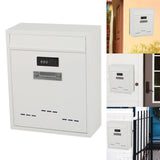 Large Wall Mount Mailbox W/Code Lock Postbox Rainproof Iron Large Capacity White