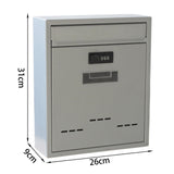 Maxbell Large Wall Mount Mailbox W/Code Lock Postbox Rainproof Iron Large Capacity Grey