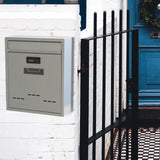 Maxbell Large Wall Mount Mailbox W/Code Lock Postbox Rainproof Iron Large Capacity Grey