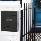 Maxbell Large Wall Mount Mailbox W/Code Lock Postbox Rainproof Iron Large Capacity Black