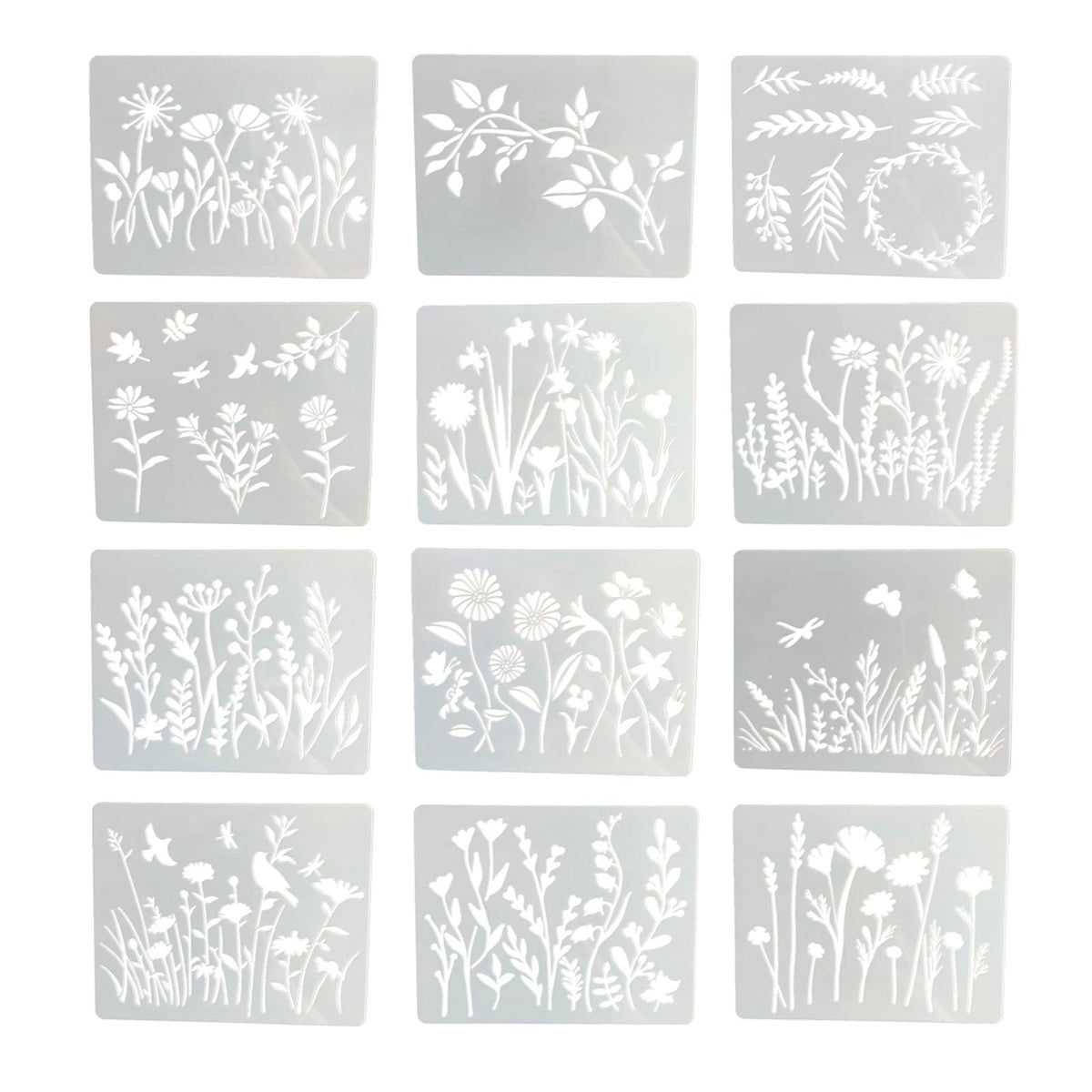 Maxbell Maxbell 12x Reusable Flower Stencil Template Painting Drawing Decor Home Wall Crafts