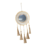 Maxbell Maxbell Boho Round Mirror Wooden Beads Macrame Dorm Home Hanging Wall Mirror Decors 55cm Tassel Brown