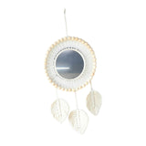 Maxbell Maxbell Boho Round Mirror Wooden Beads Macrame Dorm Home Hanging Wall Mirror Decors 48cm White