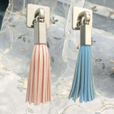 PU Leather Tassel Drawer Pulls Zinc Alloy for Cupboard Desk Cabinet Pink