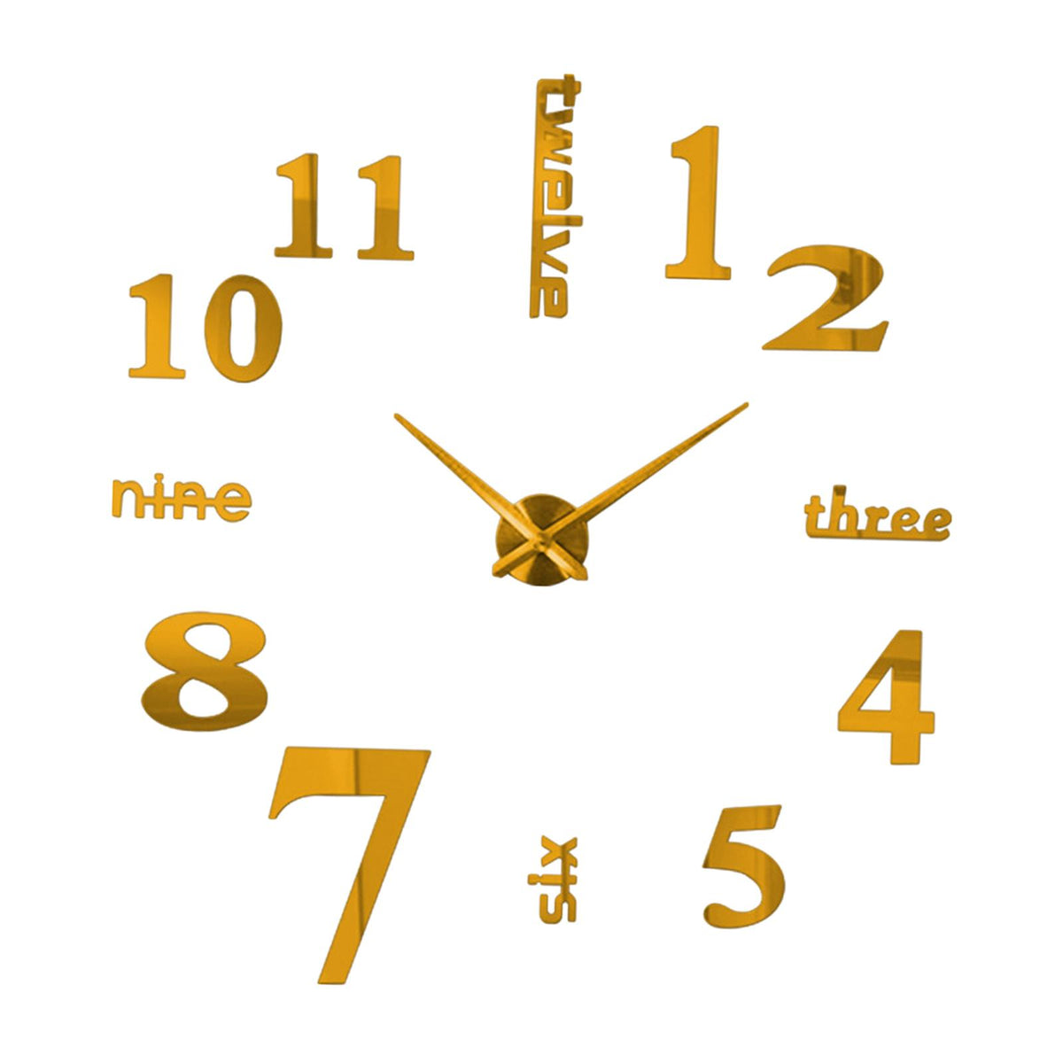 Wall Clock DIY Digital Clock Sticker Acrylic Decal for Home Decor Office small gold