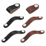 PU Leather Cabinet Knobs Pull Handle Farmhouse Door Dresser Gate Kitchen 6.5cmx2.5cmx2.3cm Black Single Hole