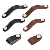 PU Leather Cabinet Knobs Pull Handle Farmhouse Door Dresser Gate Kitchen 6.5cmx2.5cmx2.3cm Black Single Hole