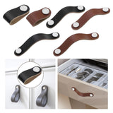 PU Leather Cabinet Knobs Pull Handle Farmhouse Door Dresser Gate Kitchen 6.5cmx2.5cmx2.3cm Black Single Hole