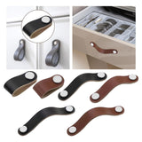 PU Leather Cabinet Knobs Pull Handle Farmhouse Door Dresser Gate Kitchen 6.5cmx2.5cmx2.3cm Black Single Hole